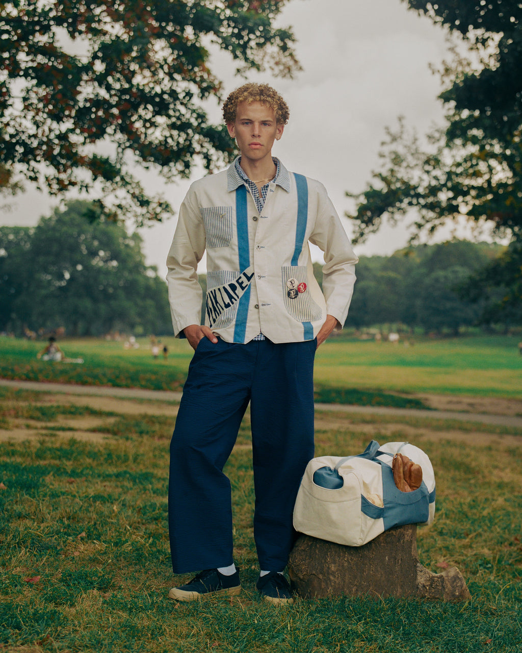 Blue Gingham Short Sleeve Shirt, Peak Lapel Spring Summer '26 Lawn Games lookbook, Look 05