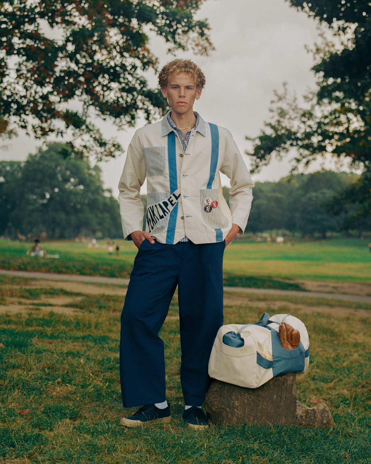 Blue Gingham Short Sleeve Shirt, Peak Lapel Spring Summer '26 Lawn Games lookbook, Look 05