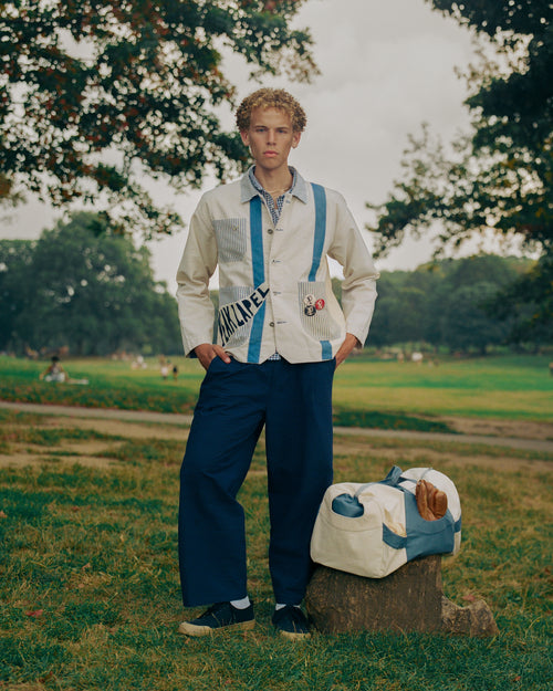 Blue Gingham Short Sleeve Shirt, Peak Lapel Spring Summer '26 Lawn Games lookbook, Look 05