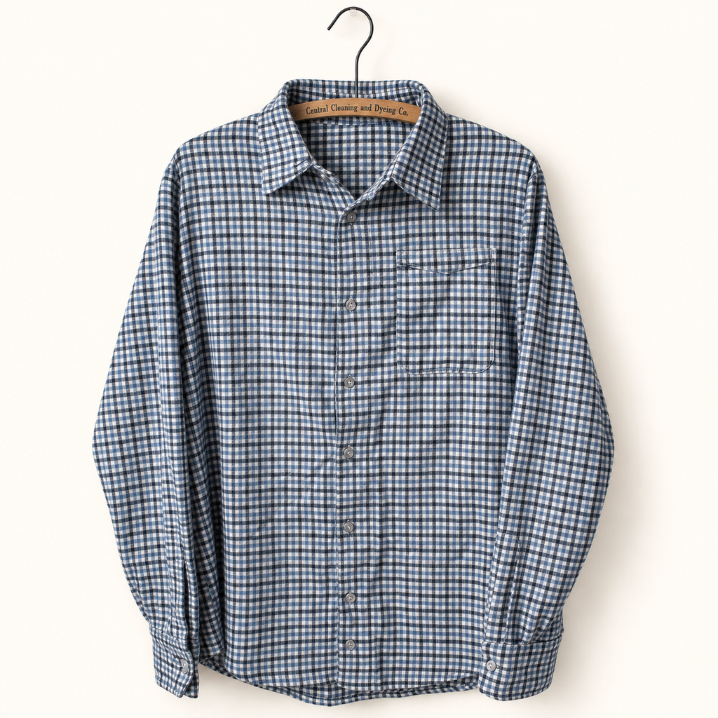 Peak Lapel Flannel Button Up in Blue Check, flat lay