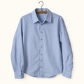 Peak Lapel Button Down Shirt in Blue Finestripe, flat lay