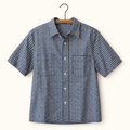 Peak Lapel Blue Gingham Short Sleeve Shirt, flat lay