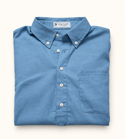 Peak Lapel Cotton Poplin Popover Button Down, flat lay