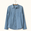 Peak Lapel Double Pocket Button Up in Japanese Chambray, flat lay