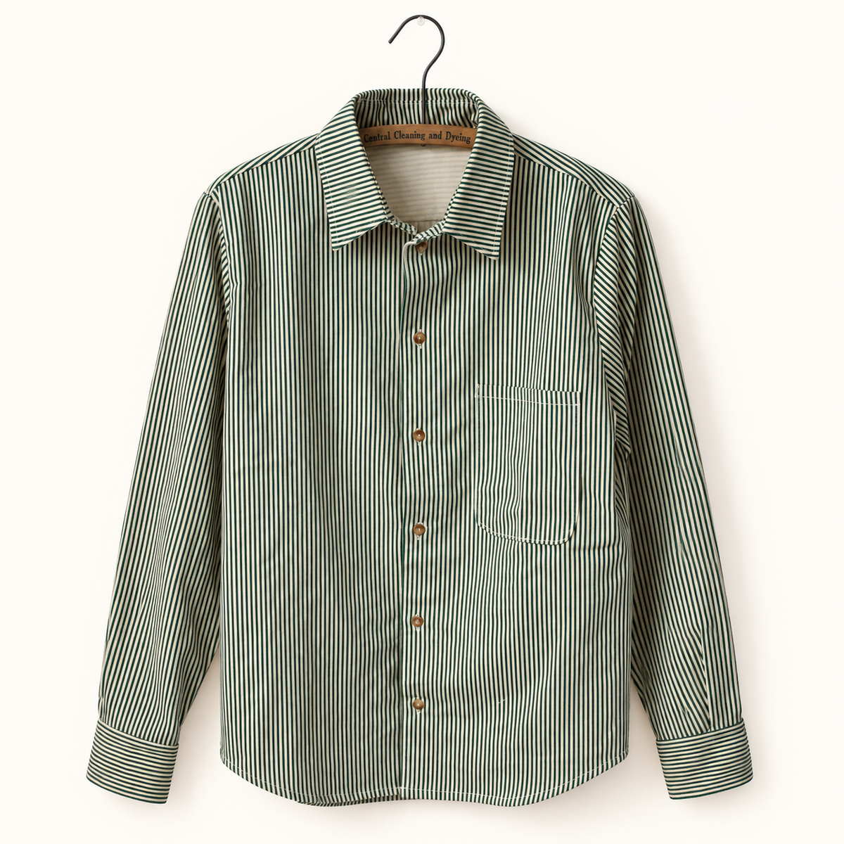Peak Lapel Green Fine Stripe cotton shirt