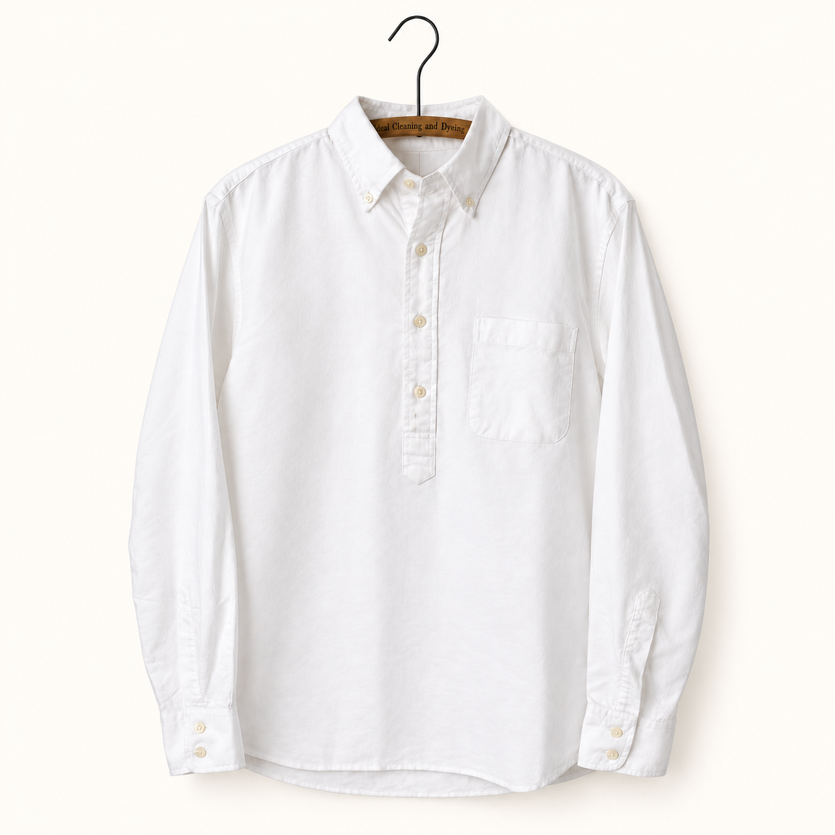 Peak Lapel Oxford Cloth Button Down Popover in White, flat lay